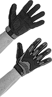 Image of Product. Smooth with Hook and Loop Cuff and Terry Cloth Sweat Wipe. Front orientation. Gloves. Heavy Duty Work Gloves, Synthetic Leather, Smooth, Hook and Loop Cuff, Polyester Backing, Knuckle Guards, Reinforced Palm, Reinforced Thumb, Terry Cloth Sweat Wipe.