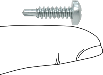 Image of Product. Side1 orientation. Contains SizingReference. Phillips Rounded Head Drilling Screws, Zinc-Plated Steel, Number 10 Size, 3/4" Long.