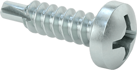 Image of Product. Front orientation. Phillips Rounded Head Drilling Screws, Zinc-Plated Steel, Number 10 Size, 3/4" Long.