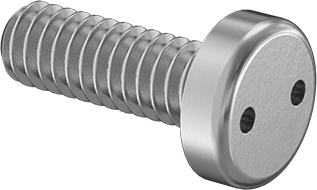 Image of Product. Front orientation. Tamper-Resistant Drilled Spanner Pan Head Screws, 1/4"-20 Thread Size, 3/4" Long.
