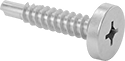 Image of Product. Front orientation. Tapping Screws. Steel Phillips/Square Drive Pancake Head Drilling Screws.