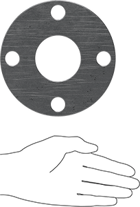 Image of Product. Side1 orientation. Contains SizingReference. High-Temperature Graphite Gasket, with Bolt Holes, for 2 Pipe Size, ANSI Class 150.