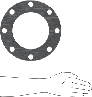 Image of Product. Side1 orientation. Contains SizingReference. High-Temperature Graphite Gasket, with Bolt Holes, for 6 Pipe Size, ANSI Class 150.