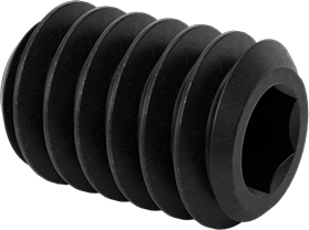 Image of Product. Front orientation. Black-Oxide Alloy Steel Flat-Tip Set Screw, 1/4"-20 Thread Size, 3/8" Long.