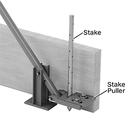 Image of ProductInUse. Shown in Use. Front orientation. Contains Annotated. Stake Pullers. Stake Pullers.