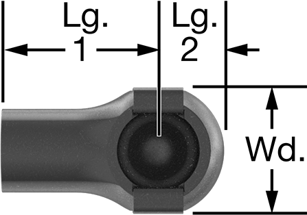 Image of Attribute. Front orientation. Gas Spring End Fitting, Snap-on Ball Socket, Zinc-Plated Steel, M6 Thread Size, 0.43" Wide.
