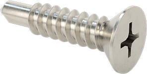 Image of Product. Front orientation. Phillips Flat Head Drilling Screw, 410 Stainless Steel, Number 12 Size, 1" Long.