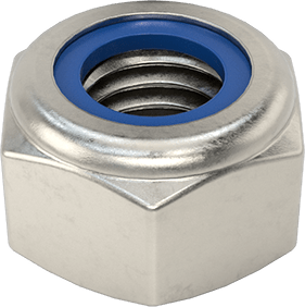 Image of Product. Bottom orientation. 316 Stainless Steel High-Profile Nylon-Insert Locknut, M8 x 1.25 mm Thread, DIN 985.