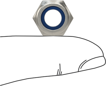 Image of Product. Side1 orientation. Contains SizingReference. 316 Stainless Steel High-Profile Nylon-Insert Locknut, M8 x 1.25 mm Thread, DIN 985.