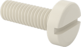 Image of Product. Front orientation. Nylon Pan Head Slotted Screws, M4 x 0.70 mm Thread, 12mm Long.