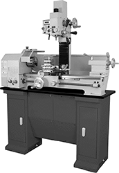 Image of ProductInUse. Shown with Workbench (Sold Separately). Front orientation. Lathes. Bench-Top Combination Lathe, Mill, and Drill Machines.