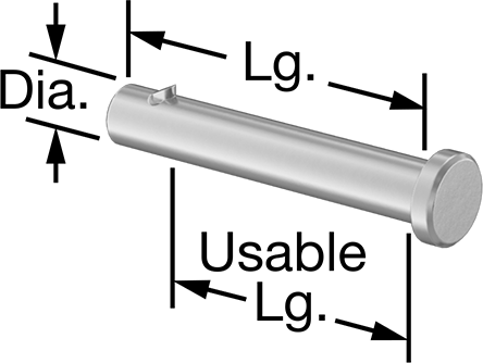 Image of Product. Front orientation. Contains Annotated. 18-8 Stainless Steel Clevis Pin, 1/2" Diameter, 3-3/4" Usable Length.