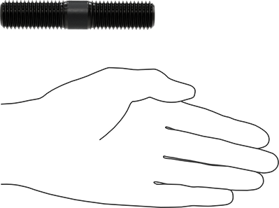 Image of Product. Side1 orientation. Contains SizingReference. Left-Hand to Right-Hand Male Thread Adapter, Black-Oxide Steel, 3/4"-10 Thread, 4" Long.