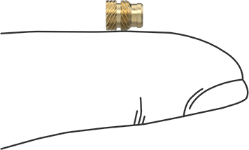 Image of Product. Side1 orientation. Contains SizingReference. Heat-Set Inserts for Plastic, Brass, M3 x 0.5 mm, 5.7 mm Installed Length.