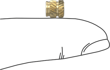 Image of Product. Side1 orientation. Contains SizingReference. Heat-Set Inserts for Plastic, Brass, M4 x 0.7 mm, 6.4 mm Installed Length.