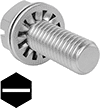 Image of Product. Front orientation. Hex Head Screws. Steel Flanged Slotted Hex Head Screws with Internal-Tooth Lock Washer.