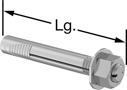 Image of Product. Front orientation. Contains Annotated. Vibration-Resistant Wedge Anchor for Concrete, 1/4" Diameter, 1-3/4" Long.
