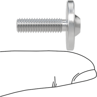Image of Product. Side1 orientation. Contains SizingReference. Aluminum Ultra-Wide Flanged Button Head Screws, M6 x 1 mm Thread Size, 20 mm Long.