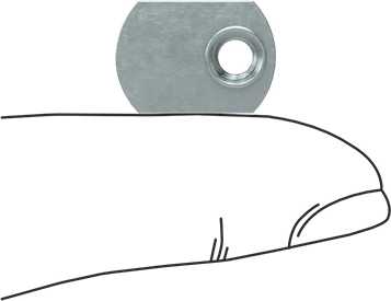 Image of Product. Side1 orientation. Contains SizingReference. Steel Offset-Barrel Narrow-Base Weld Nuts, Zinc-Plated, 10-24 Thread Size.