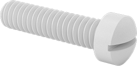 Image of Product. Front orientation. Narrow Fillister Head Slotted Screws, Plastic, High-Profile, 0-80 Thread, 1/4" Long.