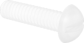 Image of Product. Front orientation. Nylon Decorative Round Head Slotted Screws, 1/4"-20 Thread, 1" Long.