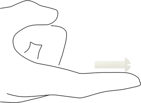 Image of Product. Side1 orientation. Contains SizingReference. Nylon Decorative Round Head Slotted Screws, 1/4"-20 Thread, 1" Long.