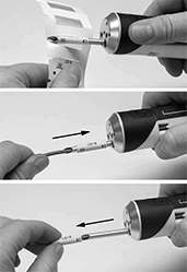 Image of ProductInUse. Shown Attaching a Label to a Wire. Front orientation. Contains Annotated, MultipleImages. Wire Marker Installation Tools. Installation Tools for Heat-Shrink Tubing Labels.