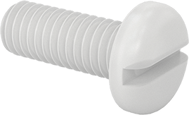 Image of Product. Front orientation. Chemical-Resistant High-Temperature PTFE Plastic Screw, Pan Head Slotted, M3 x 0.5 mm Thread Size, 8 mm Long.