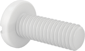 Image of Product. Back orientation. Chemical-Resistant High-Temperature PTFE Plastic Screw, Pan Head Slotted, 10-32 Thread Size, 1/2" Long.
