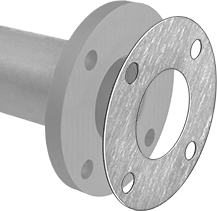 Image of ProductInUse. Front orientation. Ultra-Chemical-Resistant High-Strength PTFE Gasket, with Bolt Holes, for 2-1/2 Pipe Size, ANSI Class 150.