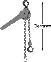 Image of Product. Front orientation. Contains Annotated. Hoists. Heavy Duty Lever Chain Hoists , Aluminum with Enclosed Gears and 360° Rotating Lever .