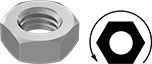 Image of Product. Front orientation. Contains Annotated, MultipleImages. Hex Nuts. Left-Hand-Thread Thin-Profile Hex Nuts.