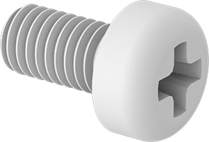 Image of Product. Front orientation. Nylon Pan Head Phillips Screws, M3 x 0.50 mm Thread, 6mm.