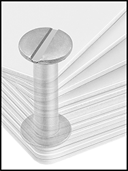 Image of ProductInUse. Front orientation. Contains Border. Steel Low-Profile Binding Barrel and Screw, Black-Oxide, 8-32 Thread, for 1.5" to 1.75" Material Thickness .