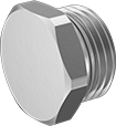 Image of Product. Male. Front orientation. Pipe and Fittings. Medium-Pressure Brass and Bronze Threaded Pipe Fittings, External-Hex-Drive Plugs, Threaded Fitting Connection, Male.