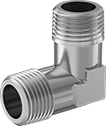 Image of Product. Male. Front orientation. Pipe and Fittings. Medium-Pressure Brass and Bronze Threaded Pipe Fittings, 90° Elbow Connectors, Male, Threaded Fitting Connection.