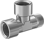 Image of Product. Female x Male x Female. Front orientation. Pipe and Fittings. Medium-Pressure Brass and Bronze Threaded Pipe Fittings, Right Angle Tee Adapters, Threaded Fitting Connection, Female, Male.