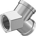 Image of Product. Female. Front orientation. Pipe and Fittings. Medium-Pressure Brass and Bronze Threaded Pipe Fittings, Wye Connectors, Threaded Fitting Connection, Female, Hex Body.