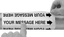 Image of ProductInUse. Front orientation. Pipe Markers. Made-to-Order Adhesive-Back Pipe Markers, Adhesive Back, Wraparound Mount.