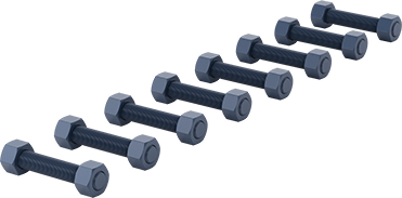Image of Product. Front orientation. PTFE-Coated Steel Threaded Rod and Hex Nut Kit, for Class 1500 Size 4 Pipe Flange.