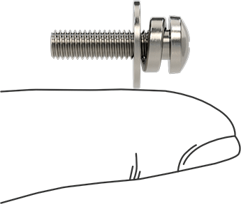 Image of Product. Side1 orientation. Contains SizingReference. Pan Head Screws with Flat and Split Lock Washer, 10-32 Thread Size, 3/4" Long.