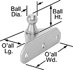 Image of Product. Front orientation. Contains Annotated. Gas Spring Mounts. Corrosion-Resistant 90° Angle Ball Stud Mounting Brackets for Gas Springs, Style 6.