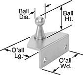 Image of Product. Front orientation. Contains Annotated. Gas Spring Mounts. Corrosion-Resistant 90° Angle Ball Stud Mounting Brackets for Gas Springs, Style 4.