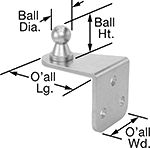Image of Product. Front orientation. Contains Annotated. Gas Spring Mounts. Corrosion-Resistant 90° Angle Ball Stud Mounting Brackets for Gas Springs, Style 3.