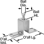Image of Product. Front orientation. Contains Annotated. Gas Spring Mounts. Ball Stud Mounting Brackets for Gas Springs, Style 7.