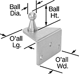 Image of Product. Front orientation. Contains Annotated. Gas Spring Mounts. 90° Angle Ball Stud Mounting Brackets for Gas Springs, Style 2.