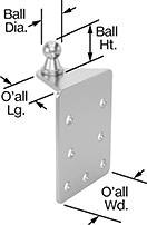 Image of Product. Front orientation. Contains Annotated. Gas Spring Mounts. 90° Angle Ball Stud Mounting Brackets for Gas Springs, Style 7.