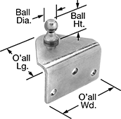 Image of Product. Front orientation. Contains Annotated. Gas Spring Mounts. Corrosion-Resistant 90° Angle Ball Stud Mounting Brackets for Gas Springs, Style 1.