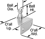 Image of Product. Front orientation. Contains Annotated. Gas Spring Mounts. 90° Angle Ball Stud Mounting Brackets for Gas Springs, Style 9.