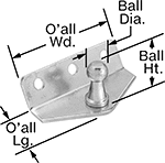 Image of Attribute. Front orientation. Contains Annotated. Gas Spring Mounts. Corrosion-Resistant 30° Angle Ball Stud Mounting Brackets for Gas Springs.